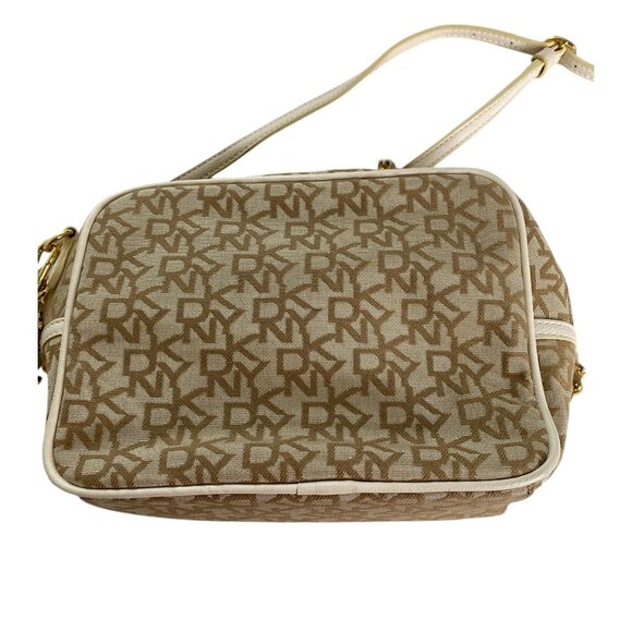 DKNY Signature Logo Beige/Tan Canvas Crossbody Bag with Zipper Closure Office - Picture 2 of 12